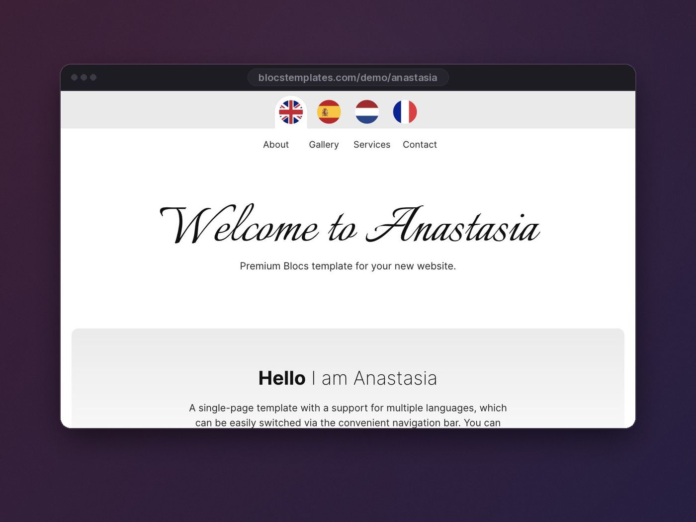 Anastasia template for Blocs website builder