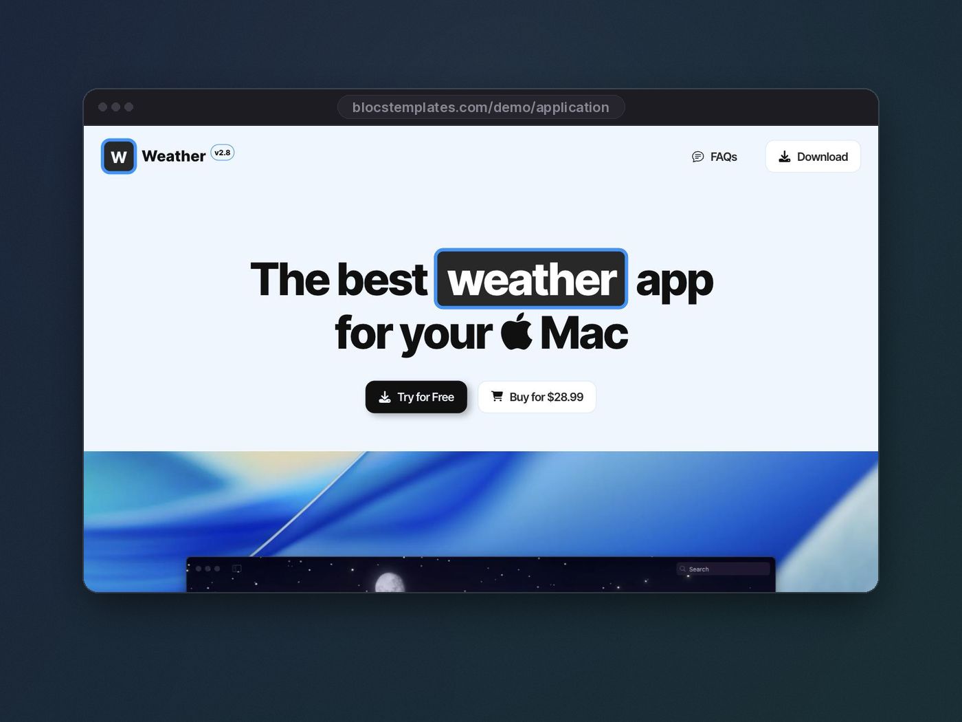 Application template for Blocs website builder