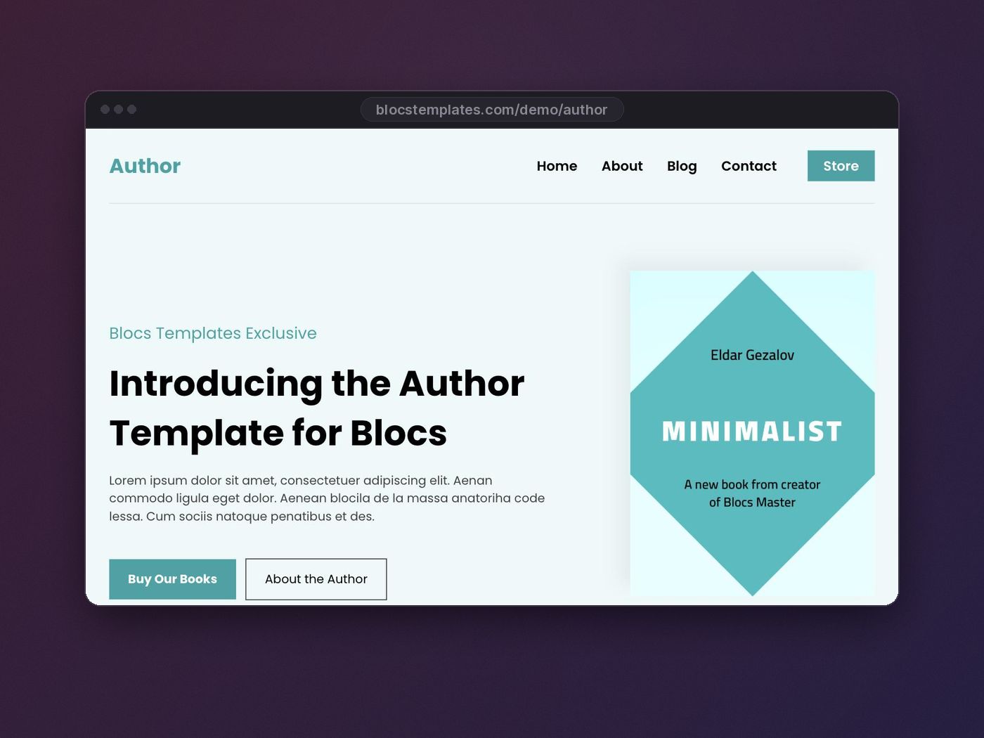 Author template for Blocs website builder