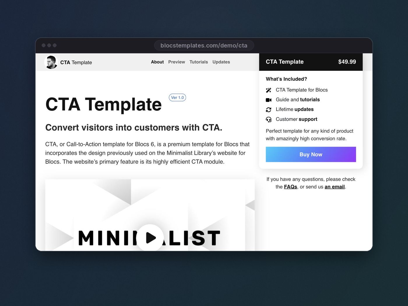 CTA template for Blocs website builder
