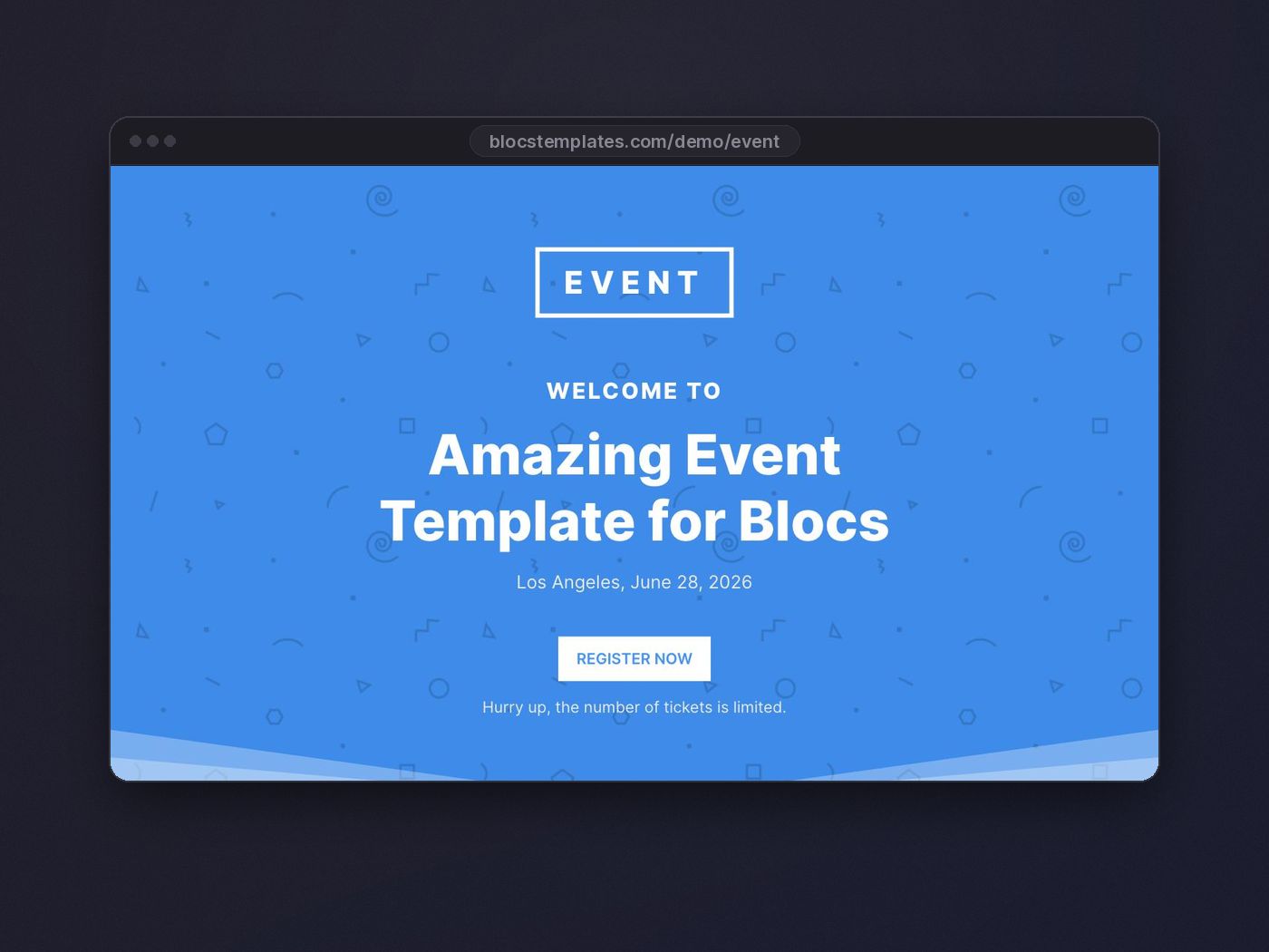 Event template for Blocs website builder