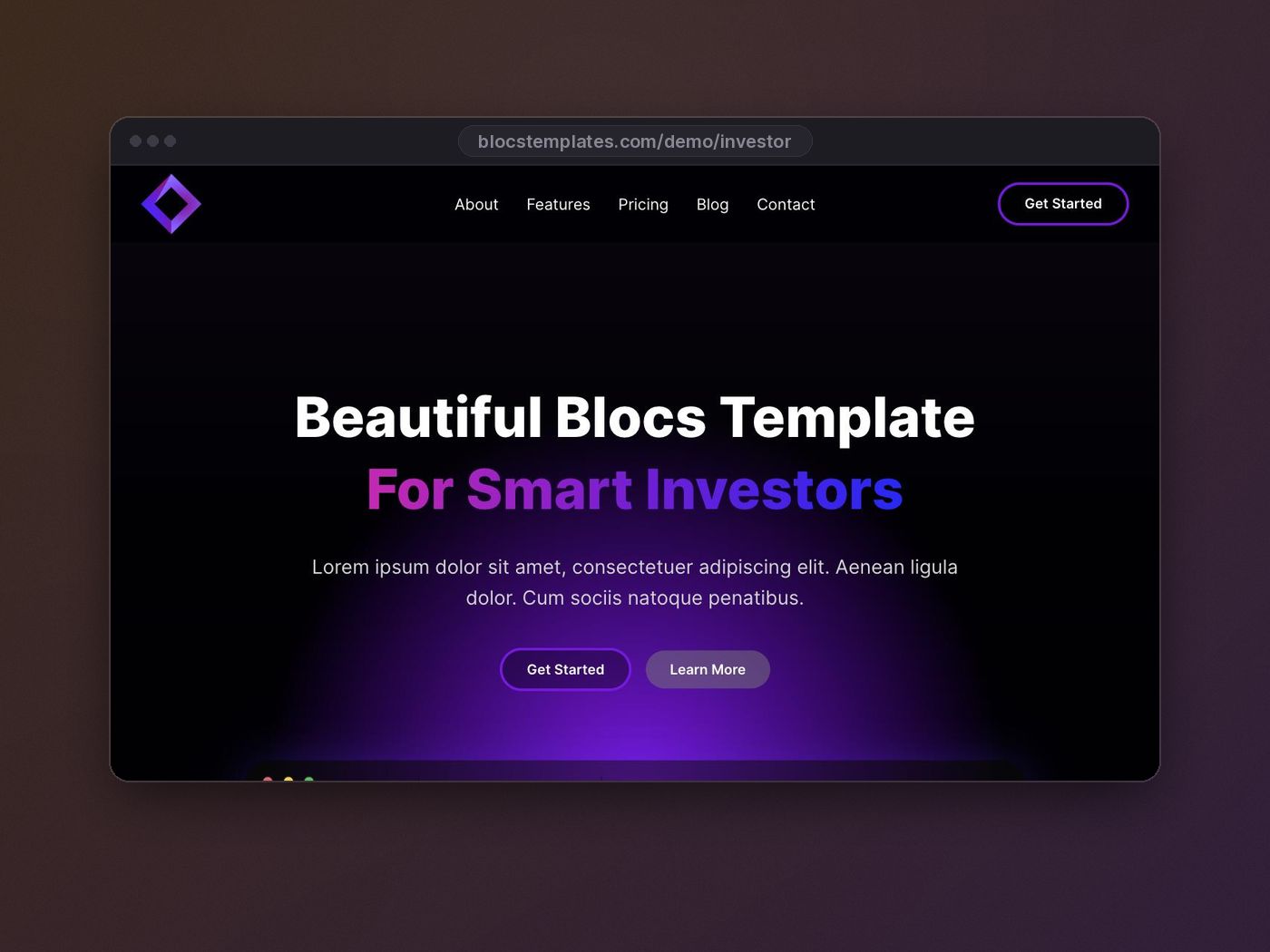 Investor template for Blocs website builder