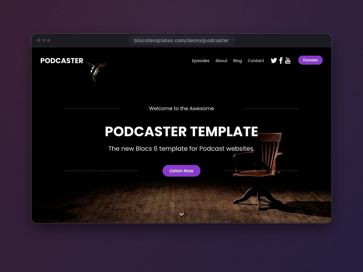 Podcaster template for Blocs website builder