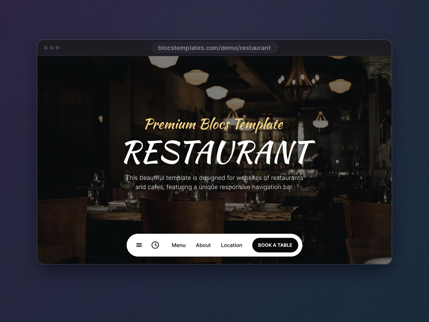 Restaurant template for Blocs website builder