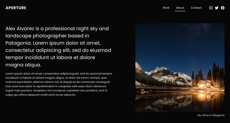 Aperture template — About page