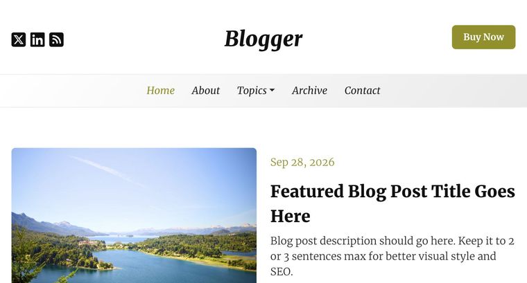 Blogger template — Homepage page