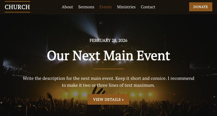 Church template — Events page