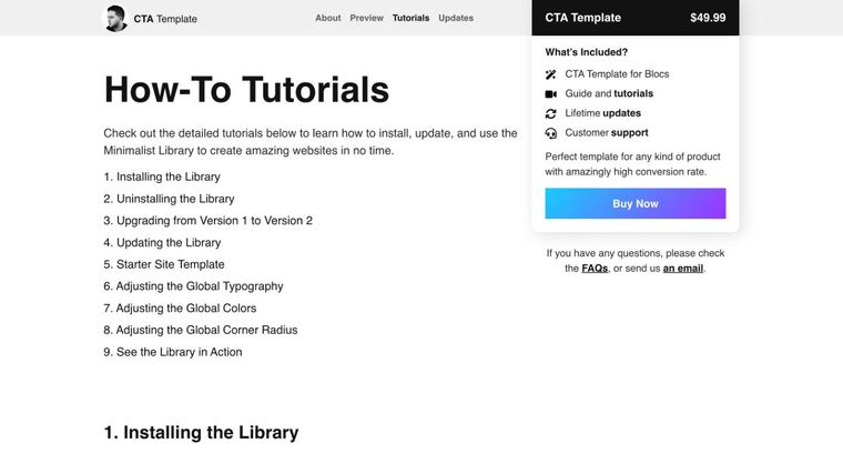 CTA template — Tutorials page