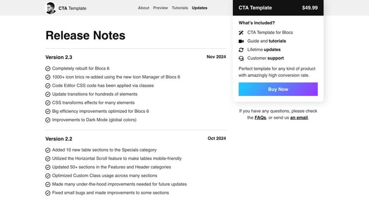 CTA template — Updates page