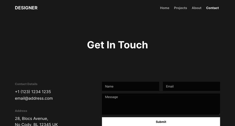 Designer template — Contact page