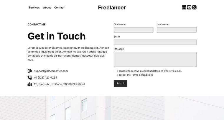 Freelancer template — Contact page