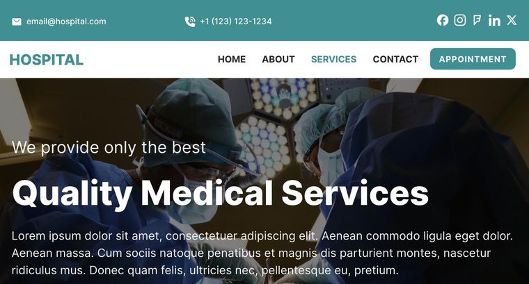 Hospital template — Services page
