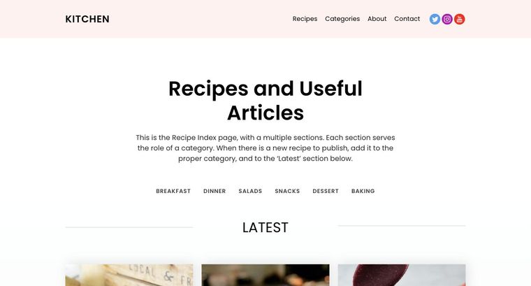 Kitchen template — Recipes page