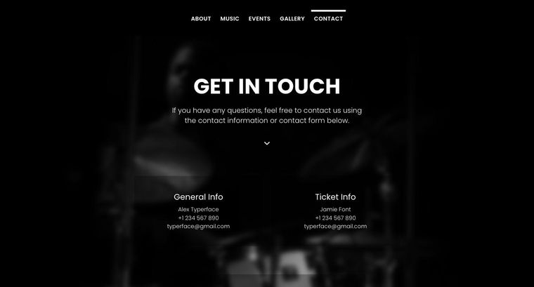 Music template — Contact page