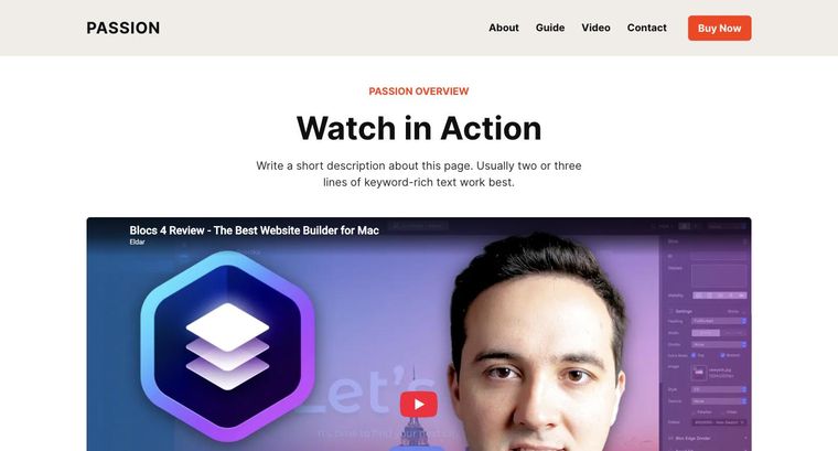 Passion template — Video page