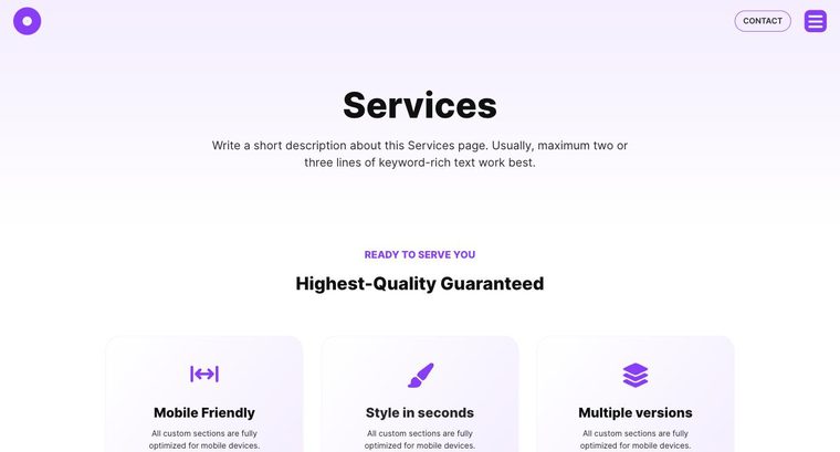 Personality template — Services page
