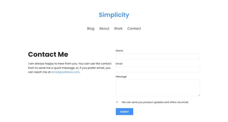 Simplicity template — Contact page