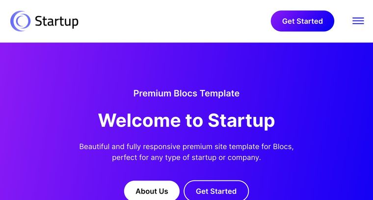 Startup template — Homepage page