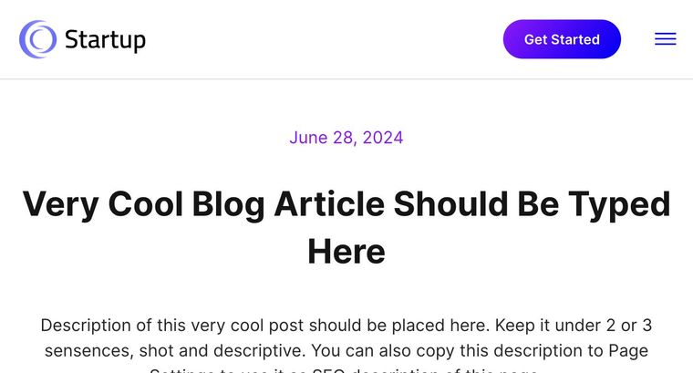 Startup template — Article page