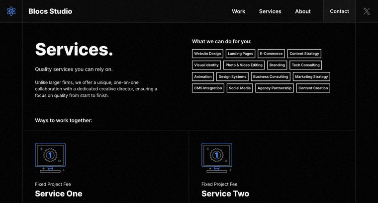 Studio template — Services page